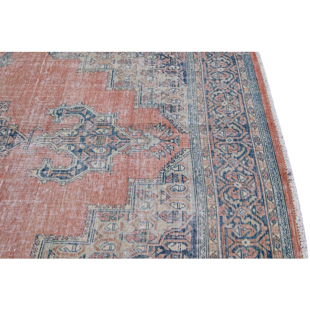 Textile Vintage Shabby Chic Malayer Handmade Medallion Pink Wool Rug For Sale - Image 7 of 9