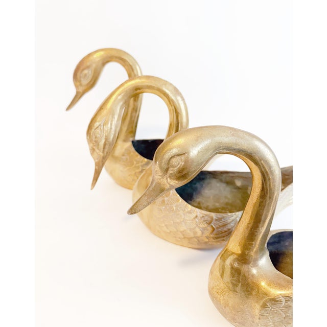 Tony Duquette Vintage Hollywood Regency Brass Swan Cachepot Planters - Trio For Sale - Image 4 of 9