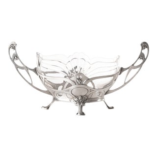 1900s WMF Art Nouveau Pewter and Glass Planter For Sale