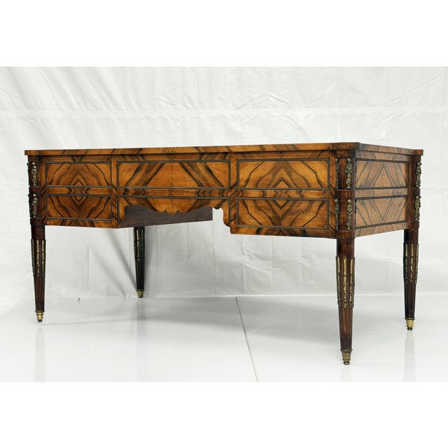 Brown Antique Italian Louis XVI Walnut Bronze Leather Partner’s Writing Desk For Sale - Image 8 of 18