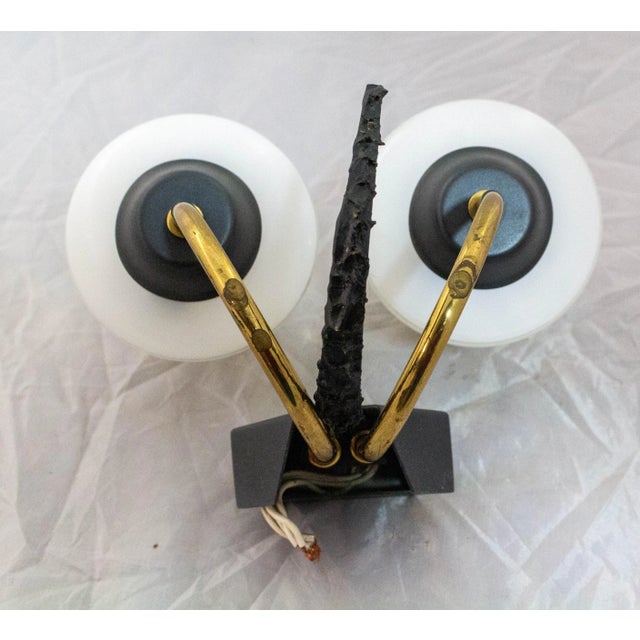 Mid-Century French Wall Sconce with 2-Light Original Glass and Brass, 1940s For Sale - Image 4 of 7