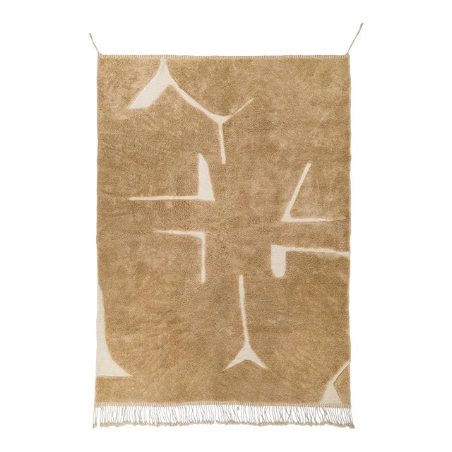 Earthy Abstract Symbol Hand-Knotted Moroccan Wool Rug | 11'6" X 8'3" | One of a Kind For Sale