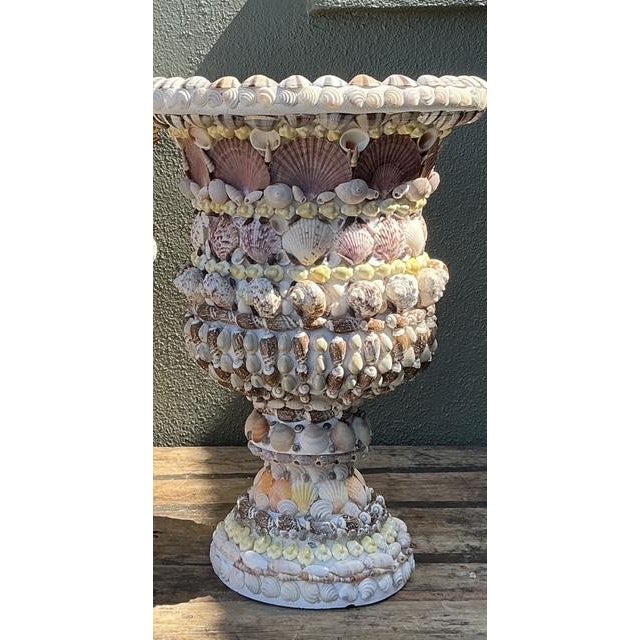 Hollywood Regency Vintage Shell Encrusted Resin Urns - A Pair For Sale - Image 3 of 12