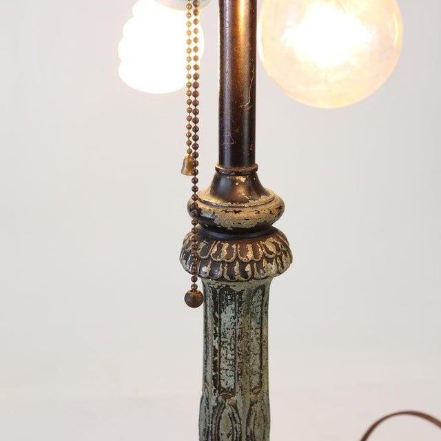1920s Antique Pittsburg Reverse Painted Table Lamp With Forest Scene C1920 For Sale - Image 5 of 6