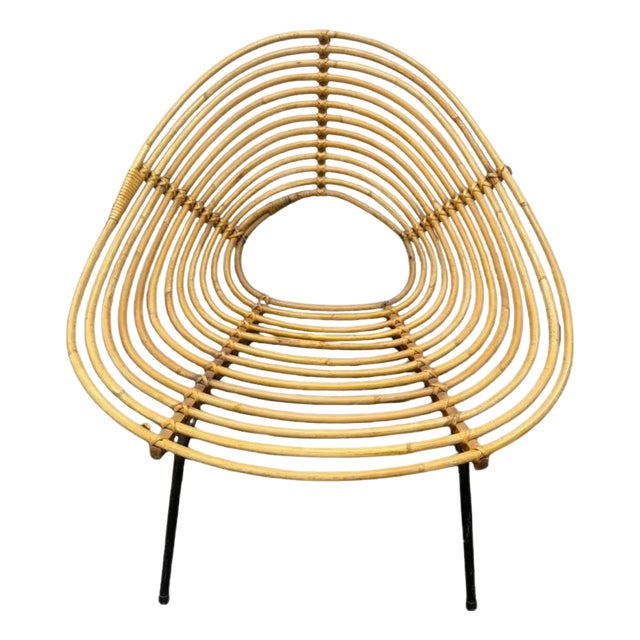 Iconic Rattan Mid-Century Modern Lounge Chair for Rohe, 1950s For Sale