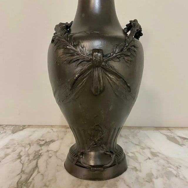 Burnt Umber Early Art Deco Period Pewter Vase For Sale - Image 8 of 11