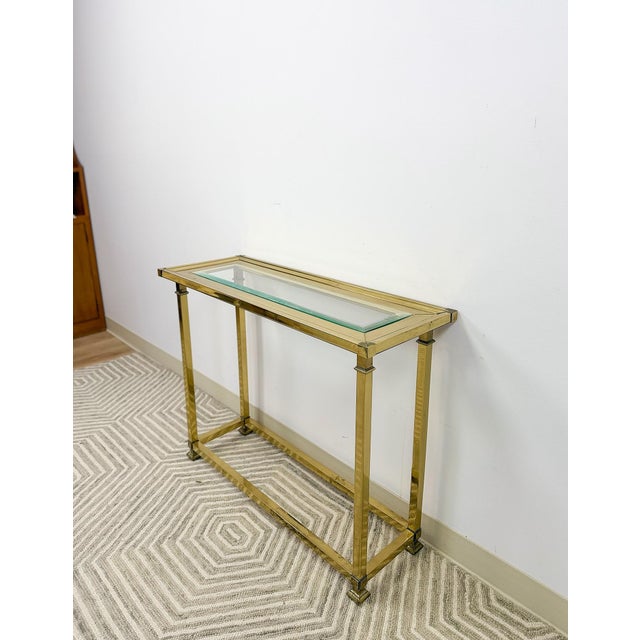 Vintage MCM Brass Console Table Glass Top Hollywood Regency Sofa Table Coastal For Sale In Tampa - Image 6 of 14