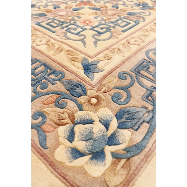 2020s Pasargad Home Art Deco Ivory/Blue Wool Area Rug- 8'10" X 11'10" For Sale - Image 4 of 6