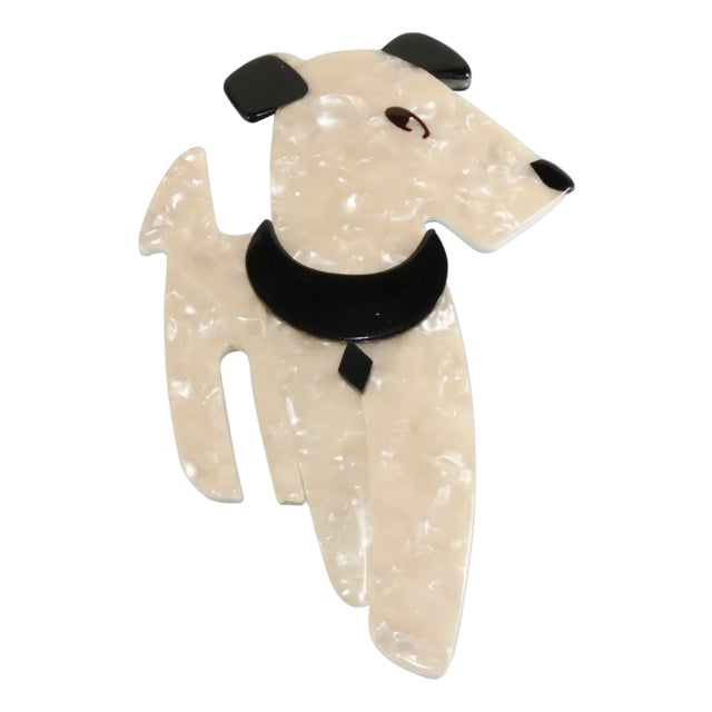 1990s Vintage Lea Stein Dog Brooch Ric the Airedale Terrier Confetti Cellulose Acetate For Sale