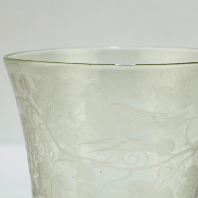 Antique Bohemian Green 'Waldglas' Type Glass Etched Beaker or Cup For Sale - Image 9 of 13