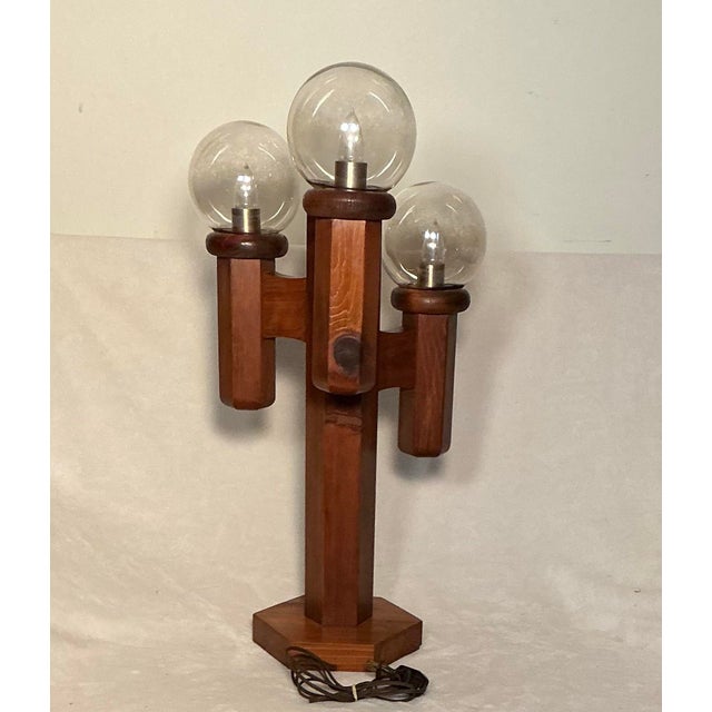 Mid-Century Modern Vintage 70s Modeline of California Pine Cactus Table Lamp With Glass Globes For Sale - Image 3 of 12