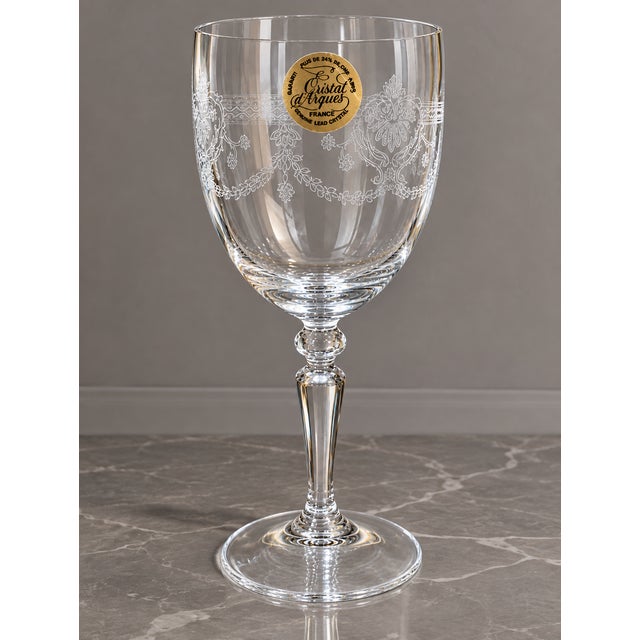 1980s Vintage Lead Crystal Wine Glasses with Floral Etching, France, 1980s, Set of 5 For Sale - Image 5 of 5