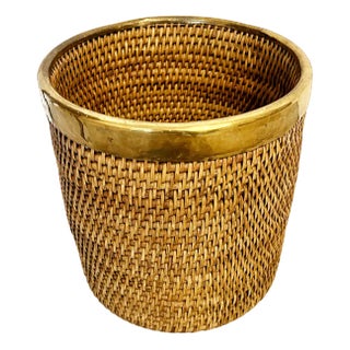 Rattan and Brass Jar Cover, 1970s For Sale