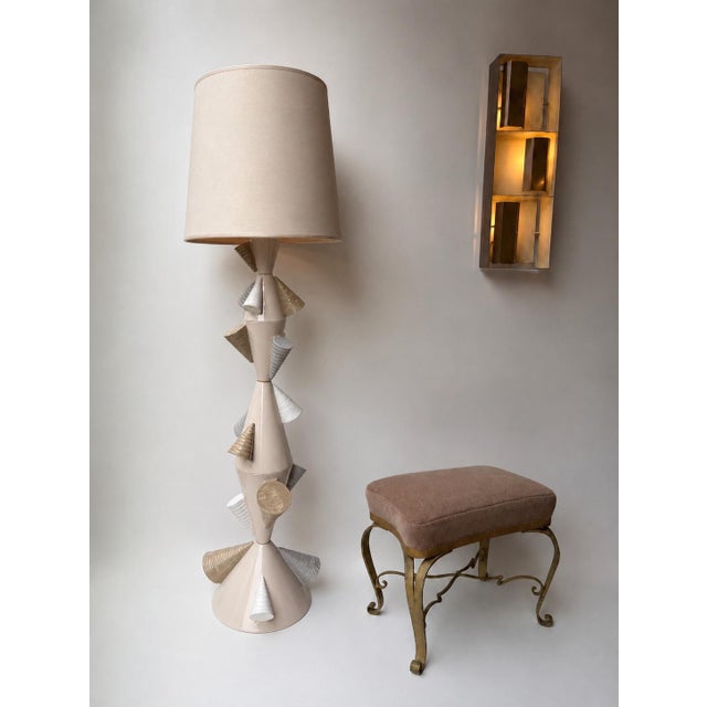 Floor Lamp Cones in natural colore ceramic terracotta, design by the Italian artist designer Antonio Cagianelli. Sign with...