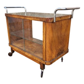 Art Deco Walnut and Chrome Serving Trolley, 1930s For Sale