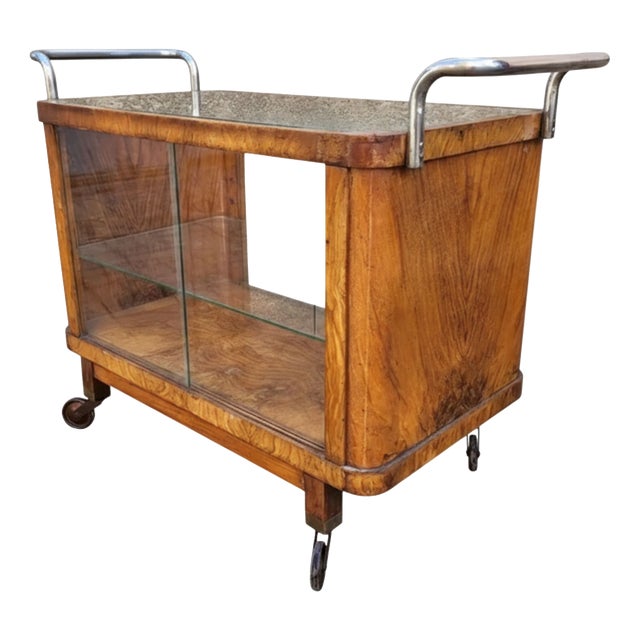 Art Deco Walnut and Chrome Serving Trolley, 1930s For Sale
