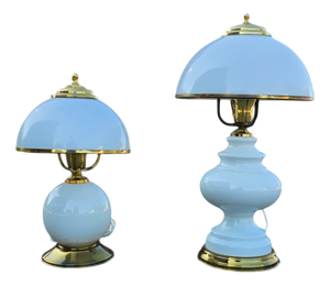 White Opaline Glass Table Lamps, 1970s, Set of 2