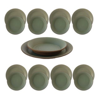 Jono Pandolfi Sage Green Dinner & Soup Plates- 16 Pieces For Sale