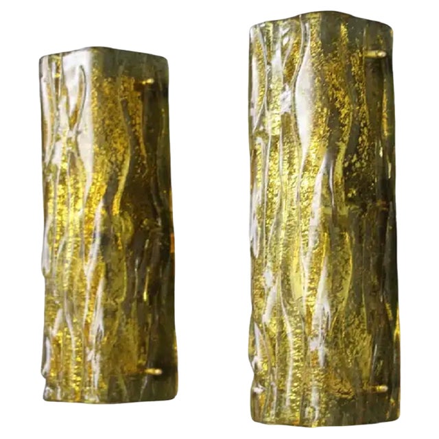 Golden Square Murano Glass Sconces in the style of Mazzega, 1980s, Set of 2 For Sale