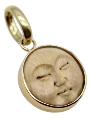1990s 14k Gold and Fossilized Mammoth Tusk Man in the Moon Charm