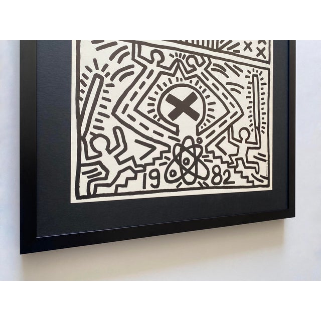 Metal Keith Haring Vintage 1982 Lithograph Print " Nuclear Disarmament " Framed Pop Art Poster For Sale - Image 7 of 15