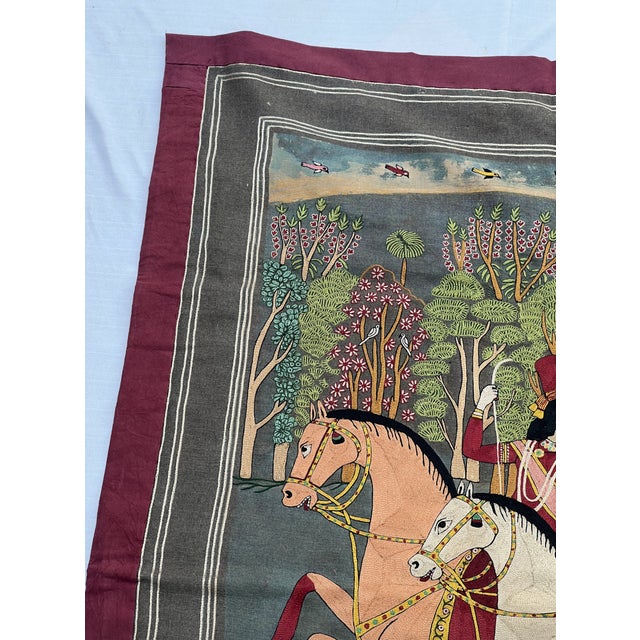 Hand Embroidered Royal Horse Riders Jhansi Vali Rani Tapestry, 1980s For Sale - Image 3 of 6