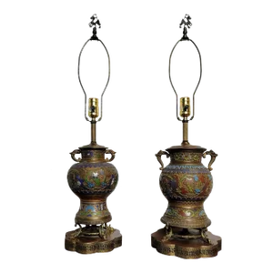 Antique Asian Champleve’ Enameled Bronze Urns Fashioned As Table Lamps - A Pair
