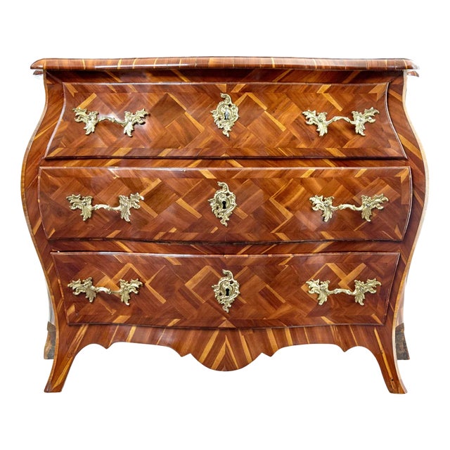 Rococo Inlaid Plum Bombe Chest of Drawers, 1730s For Sale