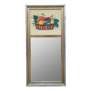 Mid 20th Century Reverse Painted Foiled Fruit Basket Trumeau Wall Hanging Mirror