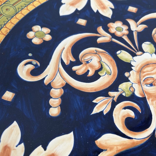 1990s Large Italian Hand Painted Round Ceramic Wall Plate For Sale In Dallas - Image 6 of 12
