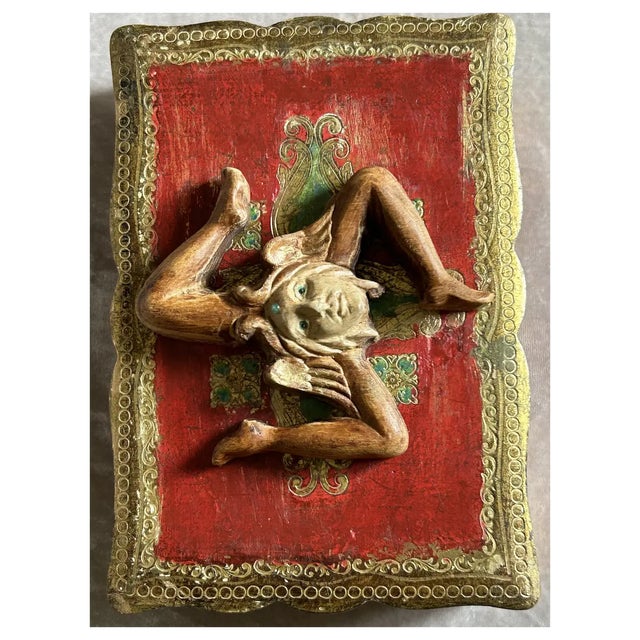 Boho Chic Ooak Vintage Wood Medusa Trinacria Box For Sale - Image 3 of 12