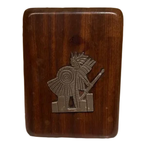 1940s Hand Carved Mahogany Box Silver Aztec Indian