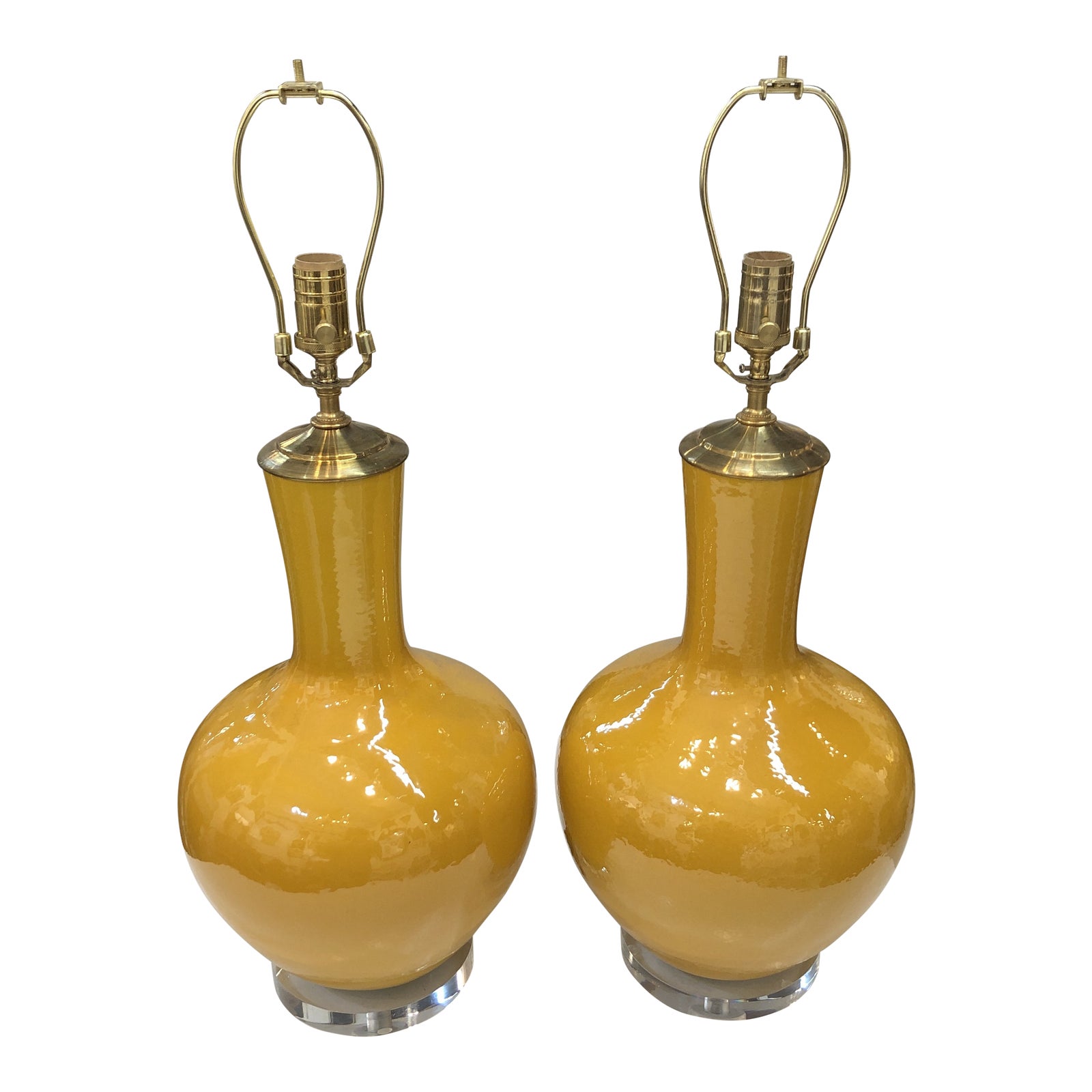 Mid Century Modern Custom Made Gold Lamps With Lucite Bases Chairish