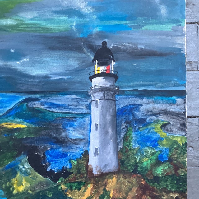 Impressionist 1970’s Original Impressionist Seascape With Lighthouse Nighttime Painting For Sale - Image 3 of 4