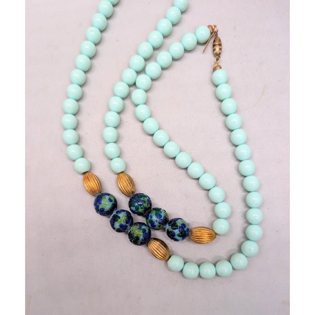 Green Vintage 1960s Signed Pauline Rader Beaded Art Glass Sautoir Necklace For Sale - Image 8 of 9