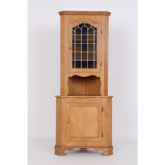 Wood Corner Cabinet in Acid-Treated Oak and Glass Door, 1970s For Sale - Image 7 of 7