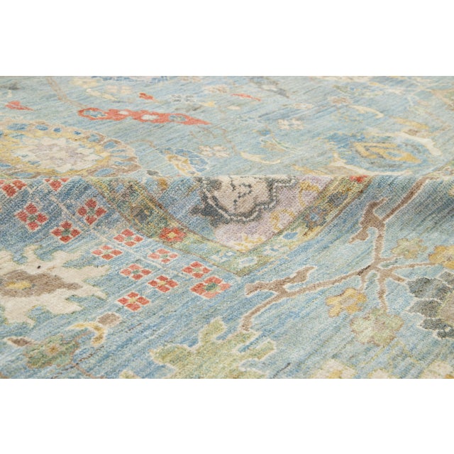 2010s Apadana's Modern Sultanabad Allover Designed Wool Rug Handmade in Light Blue For Sale - Image 5 of 10