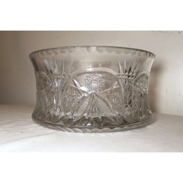 American Large Vintage Handmade American Brilliant Cut Etched Crystal Centerpiece Bowl For Sale - Image 3 of 12