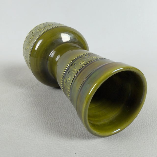 Vintage Iridescent Green Majolica Ceramic Vase from Facs San Marino, 1960s For Sale - Image 5 of 11