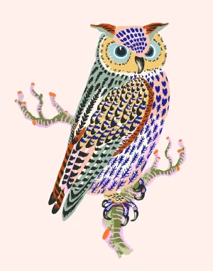 Contemporary Owl Giclée Print in Pale Pink