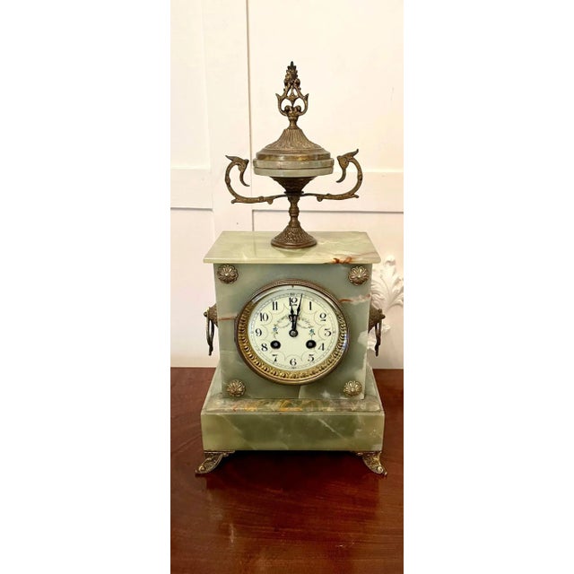 Victorian Green Onyx Ornate Clock Garniture, Set of 3 For Sale - Image 16 of 18
