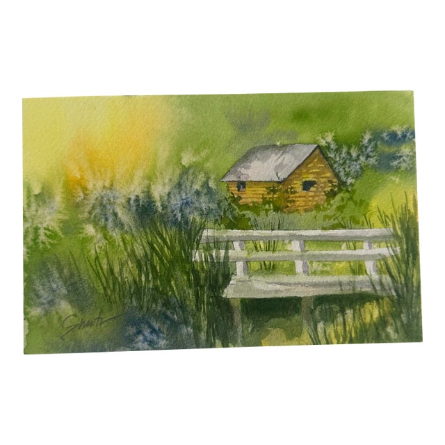 “A Bridge Not Too Far” Original Watercolor Landscape by Nancy Smith For Sale