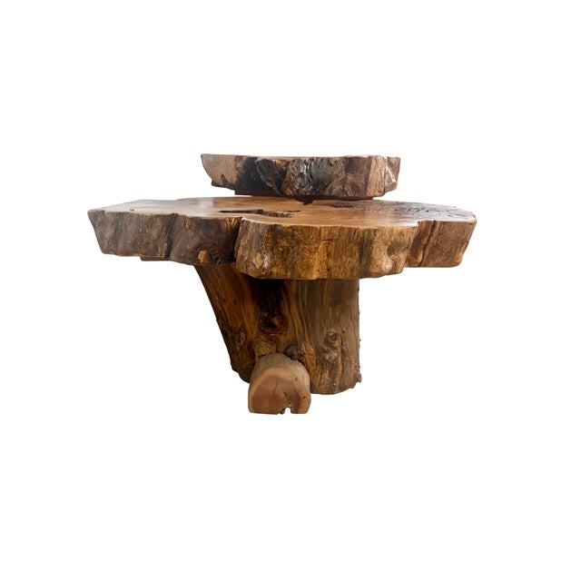 Late 20th Century Vintage Organic Modern Two-Tier Live Edge Wood Coffee Table For Sale - Image 5 of 18
