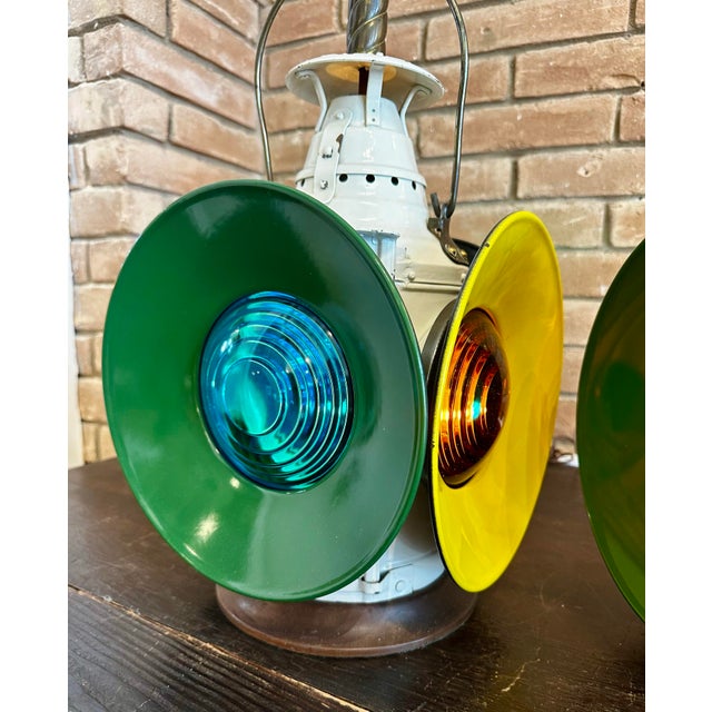 Bring a striking piece of American transit history into your space with this exceptional pair of vintage railroad switch...