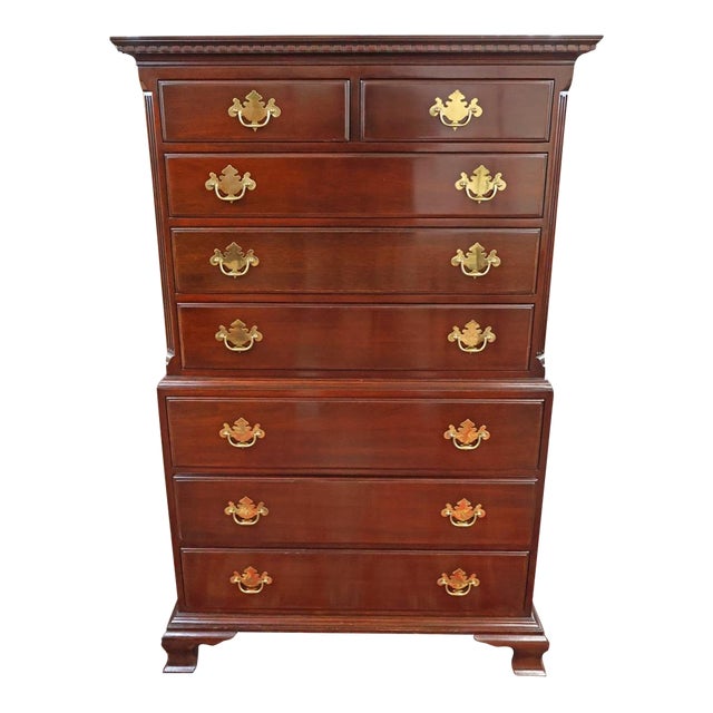 1980s Kindel Furniture Mahogany Dresser Tall Chest High Chest For Sale