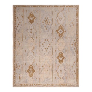 Rug & Kilim’s Oversized Rayure Boheme Rug in Ice Blue and Gold, 14x20 For Sale