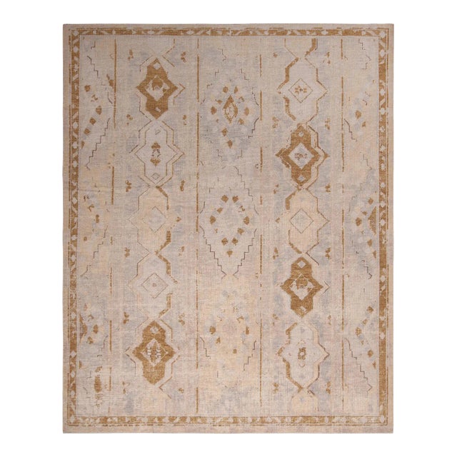 Rug & Kilim’s Oversized Rayure Boheme Rug in Ice Blue and Gold, 14x20 For Sale