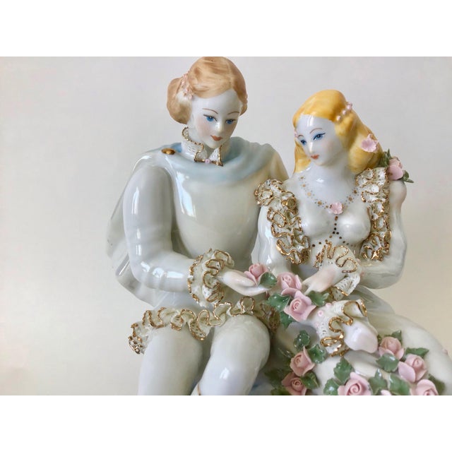 1980s Vintage Victorian Man and Woman Porcelain Figurine For Sale - Image 5 of 7