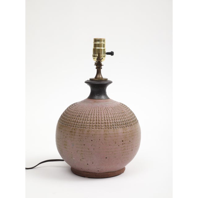 Contemporary Artist Signed Stoneware Pottery Table Lamp For Sale - Image 3 of 11