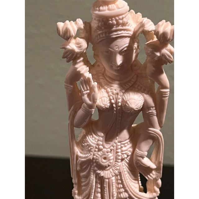 Folk Art Early 20th Century Hand Carved Goddess Figurine 9.5" Standing on Lotus Base For Sale - Image 3 of 6